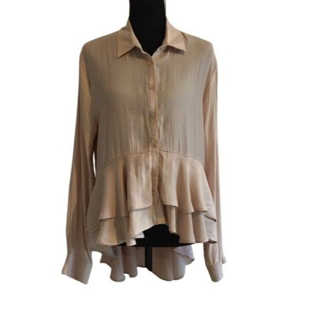 Band of Gypsies Blush Pink Ruffle Peplum High-Low Blouse Size M